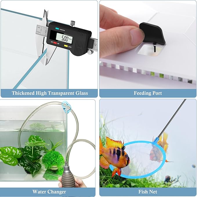 FEDOUR Small Glass Aquarium, 1 Gallon Desktop Fish Tank, Betta Fish Tank, Mini Aquarium Starter Kit with Air Pump LED Light Decoration Water Changer Fish Net (White)-PawvioPets