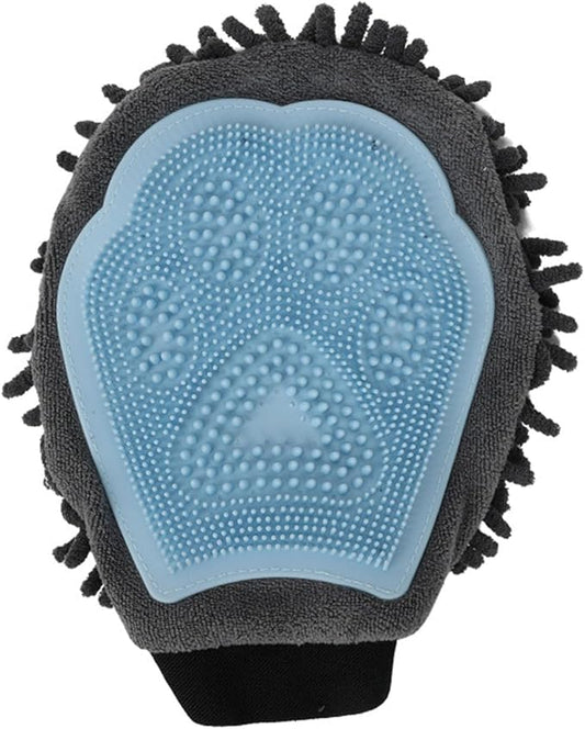 Dual Sided Pet Grooming Glove with Rubber Paw - 2-in-1 Grooming Glove | Fun Dogs & Cats Grooming Tool for Brushing, Massaging, and Scrubbing | Chenille Fabric Side Acts as Pet Bathing(Blue)-PawvioPets