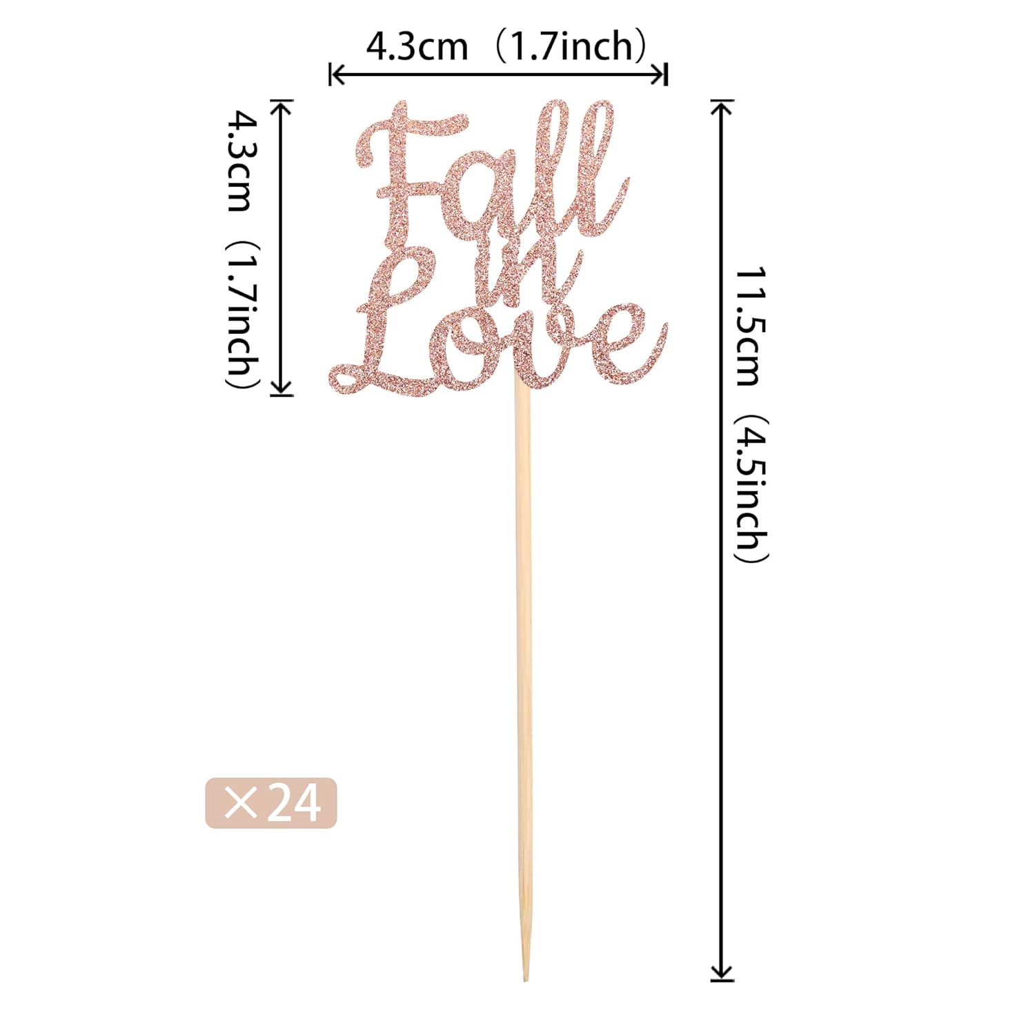 24 PCS Fall in Love Cupcake Toppers Glitter Bridal Shower Cake Picks Decorations for Wedding Engagement Anniversary Birthday Party Supplies Rose Gold