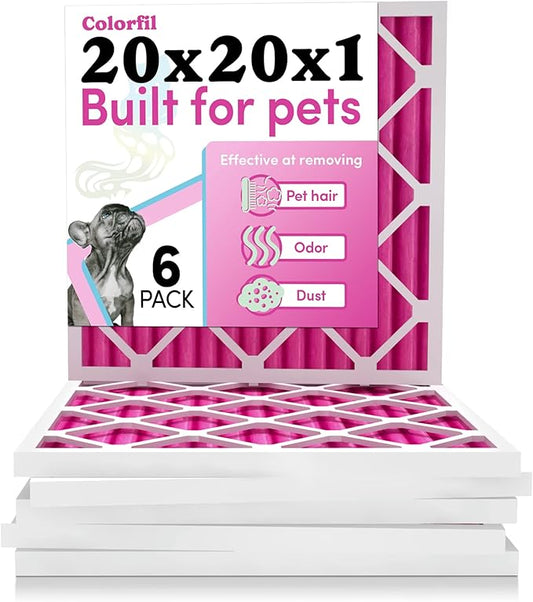 Colorfil 20x20x1 Air Filter (6-Pack) | Made in the USA | Color Changing | Remove Cat and Dog Odor | MERV 8 for Pet Hair Dander and Dust | 19.5"x19.5"x0.75" Exact Size-PawvioPets