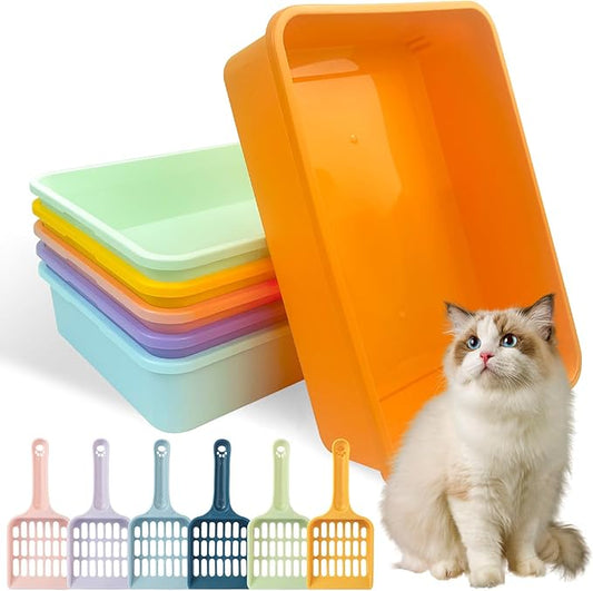 6 Pcs Kitten Small Litter Box Set, Plastic Kitten Litter Pan with 6 Scooper Cat Litter Box Cat Litter Box Travel Toilet for Small Pet Kitty Bunny Guinea Pig-PawvioPets