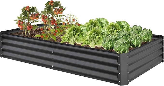 Domi Galvanized Raised Garden Bed, 8x4x1Ft Thickening Metal Planter Box for Vegetables Bottomless for Backyard Outdoor, 1" Deep w/ 228 Gallon Capacity - Dark Gray-PawvioPets