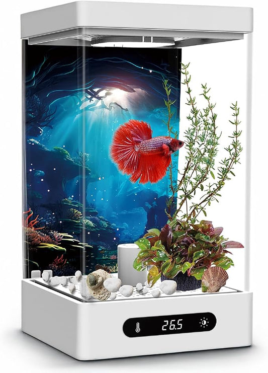 Betta Fish Tank, Smart Automatic Heating, Easy Water Change Valve, and Energy-Efficient LED Lighting - Perfect for Office, Home, and Bedrooms-PawvioPets