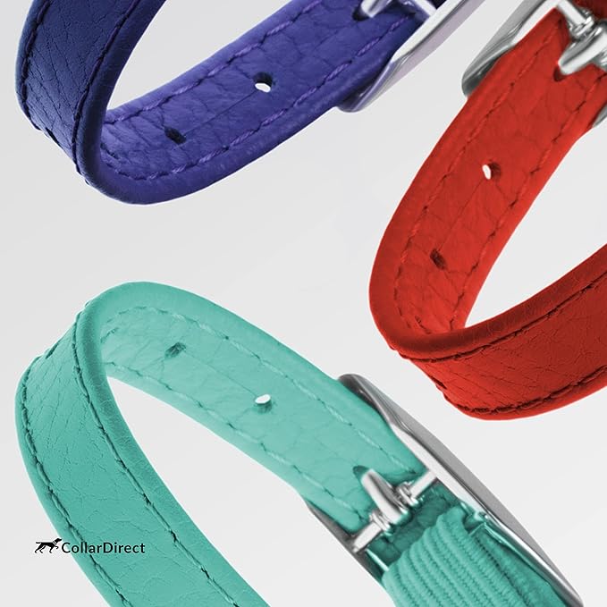 CollarDirect Leather Cat Collar, Kitten Collar with Removable Bell Black Blue Red Orange Lime Green (8-11 Inch, Red)-PawvioPets