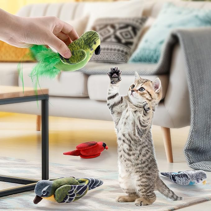 Dorakitten Cat Catnip Toys Interactive Cats 4pcs Kitten Plush Nip Chew Bird Toy with Crinkle Paper Pet Best Treats Stuffed Pillow Cute Teething Play Gifts Soft Kick Sound Supplies for Indoor Kitty-PawvioPets