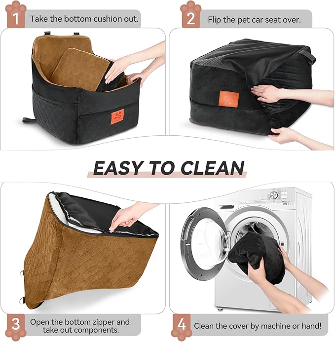 Dog Car Seat for Small/Medium Dogs, Dog Booster Car Seats with Thick Cushion for Dogs Under 35lbs, Detachable Washable Pet Car Seat with Storage Pockets, 2 Safety Belts(Black/Coffee)-PawvioPets