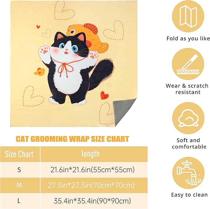 Cat Grooming Wrap,Anti-Escape Cat Wrap for Grooming,Self-Adherent Soft Cat Blanket to Wrap,Clip Nails, Anti-Bite, Anti-Scratch,Cat Calming Wrap,Cat Burrito Wrap,Swaddle Wrap Pet Tool Large Size-PawvioPets
