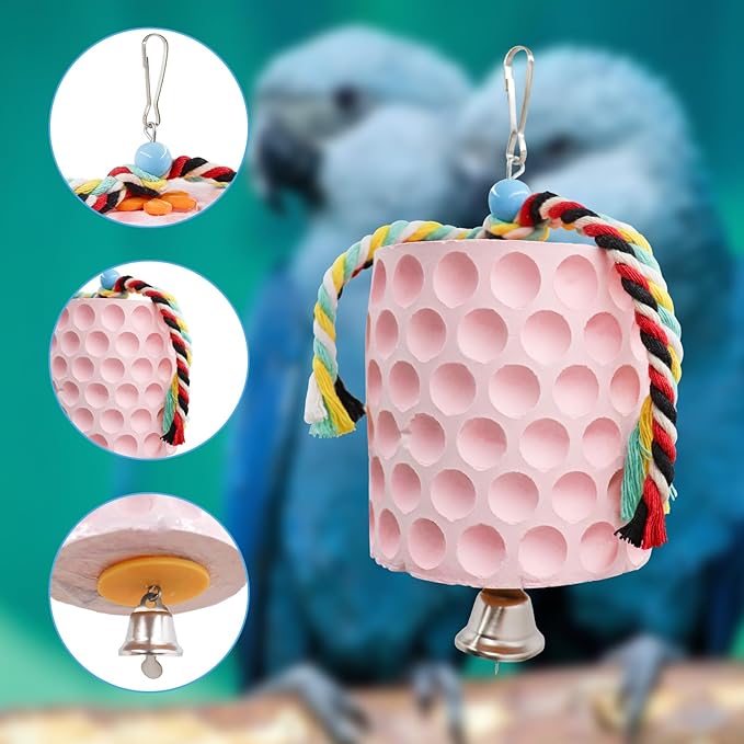Extra Large Bird Chewing Toy, Parrot Beak Grinding Calcium Stone with Bells, Bird Cage Accessories, Cage Toys for Cockatiel Parakeet Parrot Budgies Rat Hamster Chinchilla Rabbit Bunny African Grey-PawvioPets