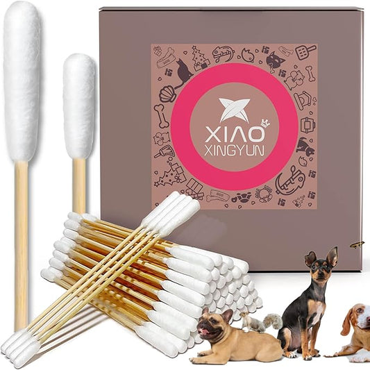 300 PCS 6 Inch Long Cotton Swabs in Box - Professional Large Cotton Swabs with Bamboo Handle - Double Sided Dog Ear Swabs - Specially Designed Big Cotton Swabs for Dog Ear, Cleaning Solution-PawvioPets