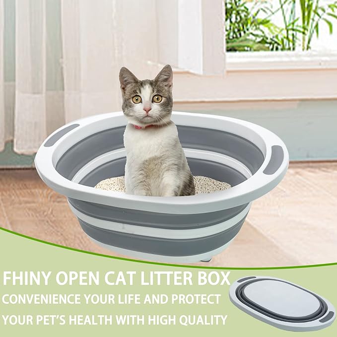 Fhiny Open Cat Litter Box, Small Litter Box for Kittens Low Entry Kitty Potty Pan Foldable Travel Toilet Waterproof for Indoor Small Pet Senior Cats 15.7"×12.5"-PawvioPets