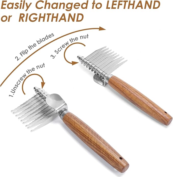 Dog Dematting Comb with Wooden Handle & Detangling Brush - Stainless Steel Undercoat Rake for Long & Thick Haired Dogs & Cats, Professional Grooming Tool for Deshedding and Matted Fur Removal-PawvioPets