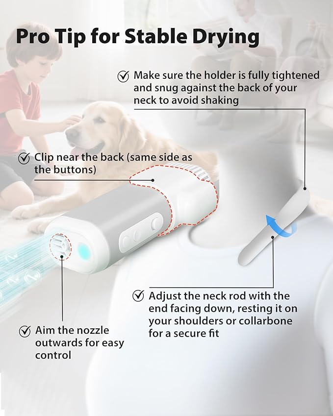 2-in-1 Hands-Free Dog Hair Dryer with Table Clamp – Low Noise Pet Grooming Dryer for Dogs & Cats, Adjustable Heat & Speed, Wearable or Desktop Use(Gray)-PawvioPets