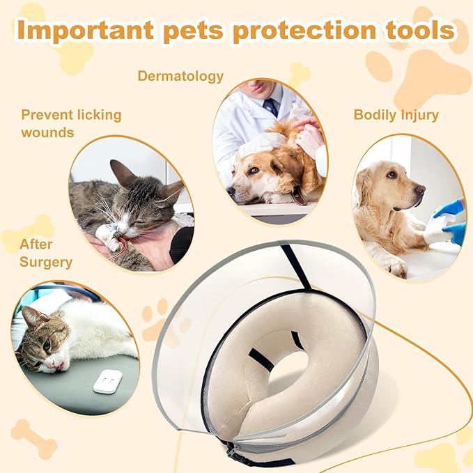 Dog Cone Collar with Enhanced Anti-Licking, Inflatable Dog Cone After Surgery, Adjustable Size with Soft Padding for Small Medium Large Dogs - Pale Yellow/L-PawvioPets