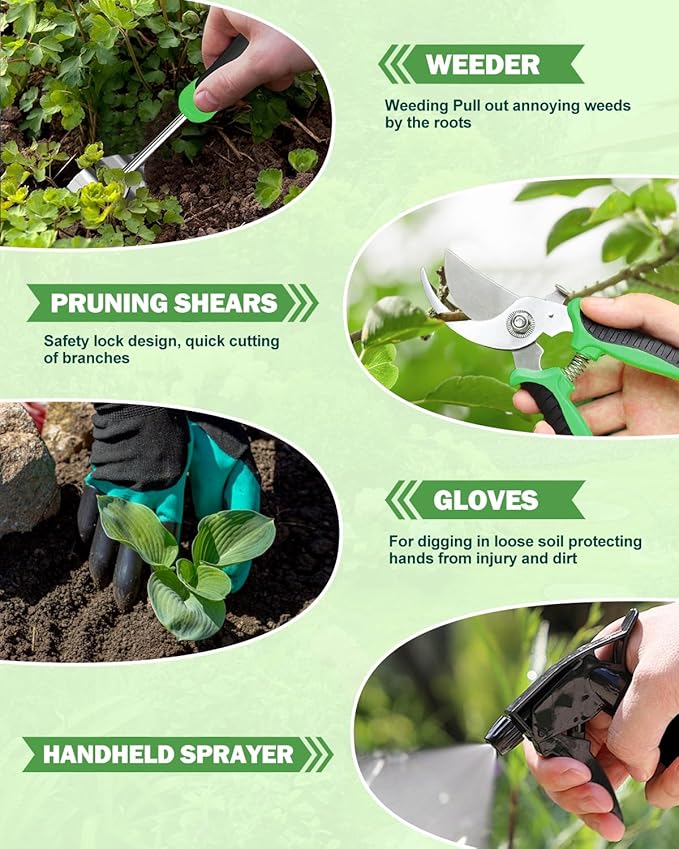 Garden Tools Set, 8 in 1 Heavy Duty Garden Tools Kit, Stainless Steel Ergonomic Gardening Hand Tool with Upgraded Bag, Gardening Supplies Gift for Women, Kid, Organizer-PawvioPets