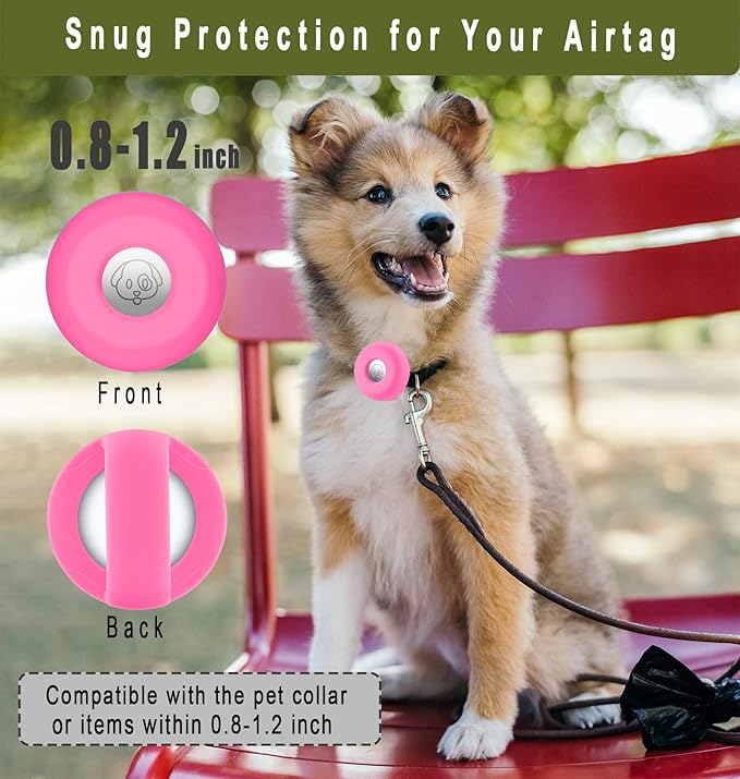 Airtag Holder for Dog Collar, Cibaabo Silicone Air Tag Case Cover Compatible with Apple Airtags for 0.8-1.2inch Cat Pet Collar Harness Loop-PawvioPets