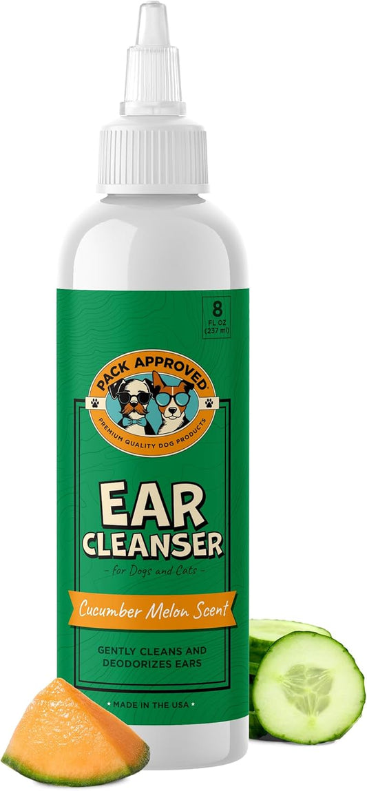Cat & Dog Ear Cleaning Solution - Helps Remove Wax, Debris, and Dirt - Non-Stinging, Non-Burning Daily Use Formula - Cat & Dog Ear Wash for Itchy Ears - Cucumber Melon Scent (8oz)-PawvioPets