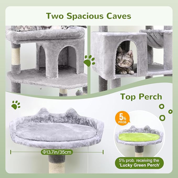 Globlazer Heavy Duty Cat Trees for Large Cats, Sturdy 72in Maine Coon Cat Tree for Large Cats 20 lbs+ Heavy Duty Cat Tower for Adult Biggest Cat with 6 Scratching Posts, Hammock, S72, Light Grey-PawvioPets