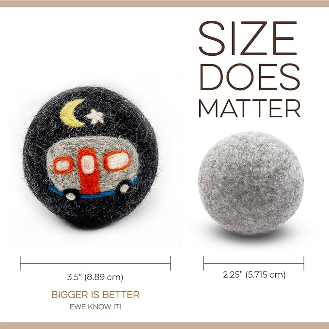 Fluff Ewes Wool Dryer Balls 6 Pack Premium New Zealand Wool Laundry Balls for Dryer, No Static Dryer Balls Laundry Reusable, XL Wool Dryer Balls Cute, Baby Dryer Balls for Dryers - are We There Yet-PawvioPets