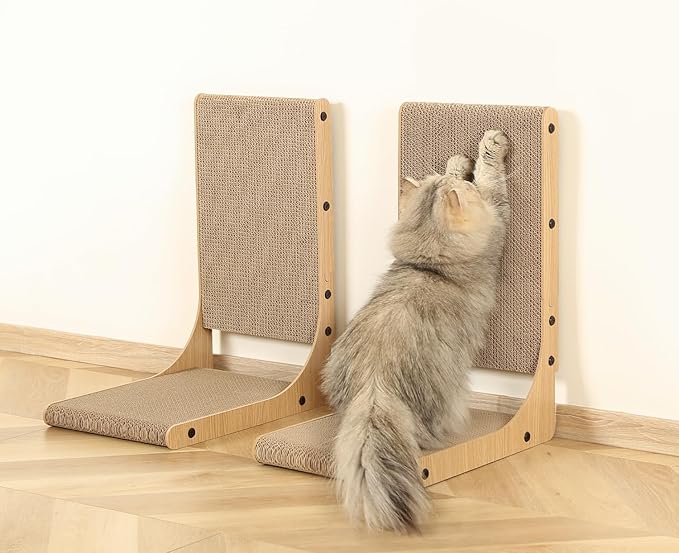 2-Pack Cat Scratching Board, 19.7'' Tall Cardboard L Shape Vertical Cat Scratchers for Indoor Cats, Cat Scratching Post for Wall and Couch, Medium-PawvioPets