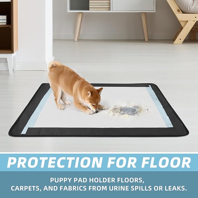 Dog Pee Pad Holder, Oxford Cloth Material, Fit 28"x34" Pad,Puppy Pad Holder, 8 Powerfu Magnetic Clips, Indoor Dog Potty, Black-PawvioPets