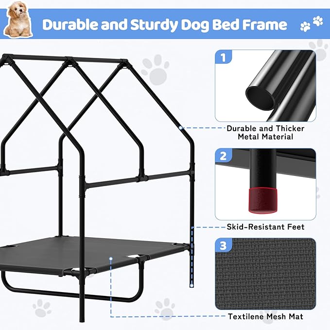 48” Extra Large Dog House-2-in-1 Extra Large Dog House with 8.5” Elevated Dog Bed-Weatherproof Waterproof Outdoor Dog House,Easy to Clean-PawvioPets