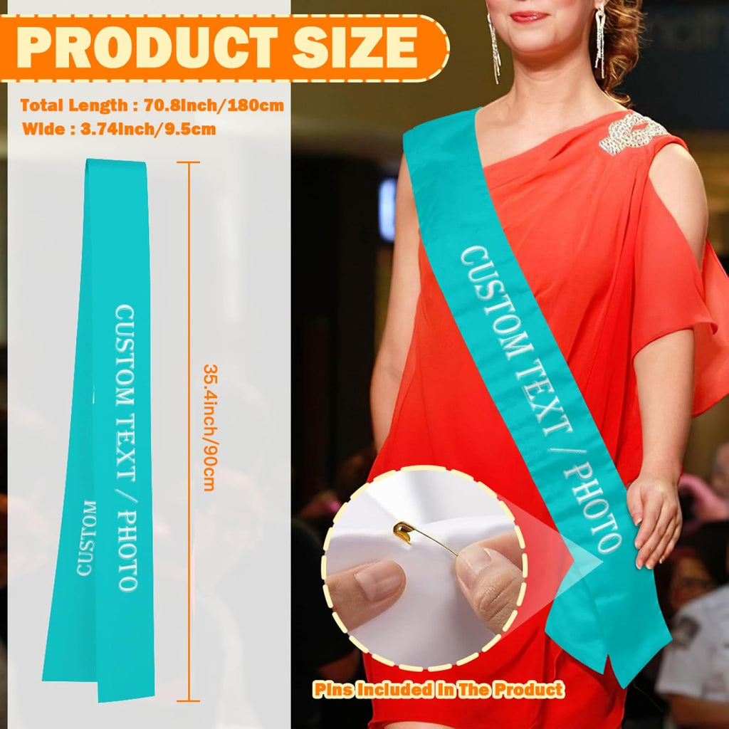 Custom Sash,Personalized Birthday Sash with Text Photo,Customized Bachelorette Sash Quote Sash Bride to Be Sash Color Optional (No decorative edge, Light Green)