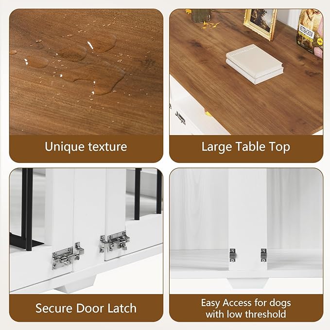 Furniture Dog Crate for 2 Dogs, 41 Inch Dog Kennel Furniture with Removable Divider and Shelf Storage, Wooden Dog Crate for Small/Medium Dogs, White-PawvioPets