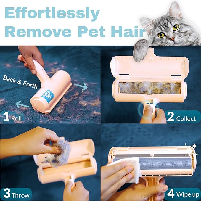 DELOMO Pet Hair Removal Tool, Pet Hair Remover - Lint Roller for Pet Hair - Cat and Dog Hair Remover for Couch, Furniture, Carpet, Car Seat, Reusable Lint Roller with Fur Bin, Pet Owner Essential-PawvioPets