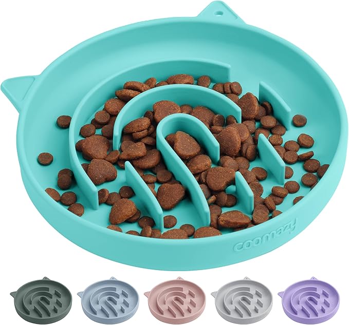 Coomazy Silicone Slow Feeder Dog Cat Bowls, Interactive Puzzle Toy for Pets Dry/Wet Food Training, Keeps Dogs Cats Busy, Prevents Puppy Kitty Overeating (Cyan, 1.4 Cup)-PawvioPets