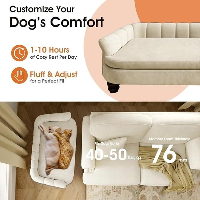 Dog Couch Sofa Bed, Comfortable Pet Sofa for Large and Medium Dogs, Soft Velvet Cushion, Durable Dog Furniture for Living Room-PawvioPets