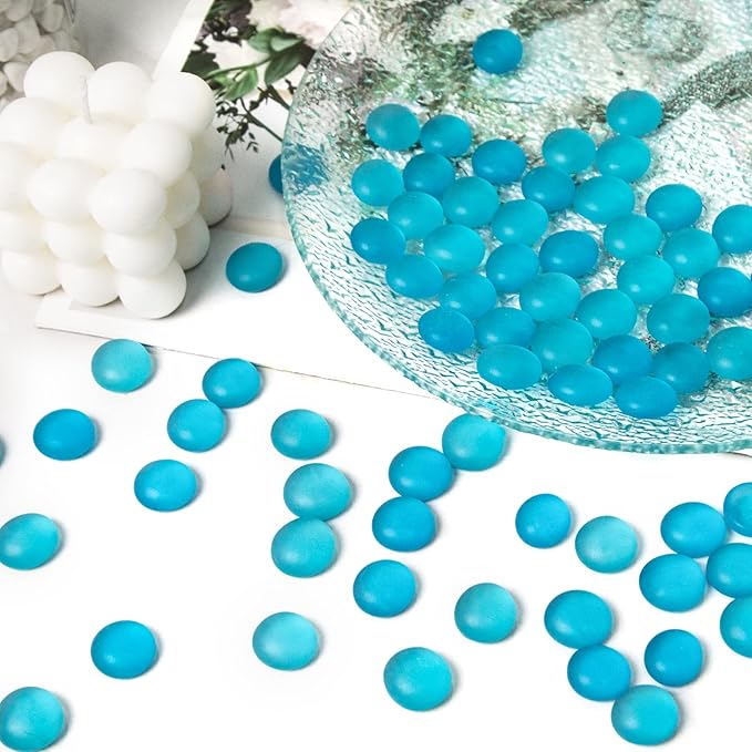 FUTUREPLUS 1LB Frosted Flat Marbles, Blue Glass Pebbles Beads Vase Fillers Decorative Fish Tank Aquarium Rocks for Centerpieces Table Decor-PawvioPets