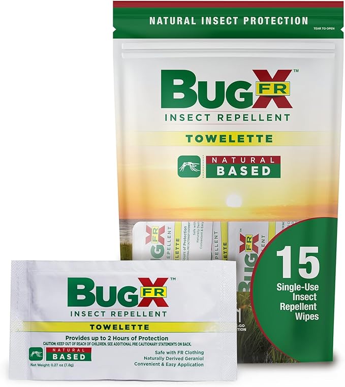 CoreTex Bug X FR DEET-Free Insect Repellent Wipes with Resealable Travel Bag - Pack of 15 Single-Use, Naturally Derived Geranium Oil Bug Wipes - Protects Against Flies, Fleas & Mosquitoes-PawvioPets