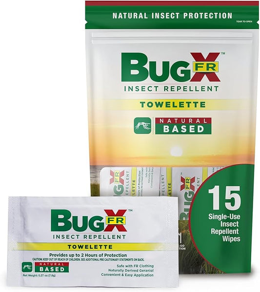 CoreTex Bug X FR DEET-Free Insect Repellent Wipes with Resealable Travel Bag - Pack of 15 Single-Use, Naturally Derived Geranium Oil Bug Wipes - Protects Against Flies, Fleas & Mosquitoes-PawvioPets