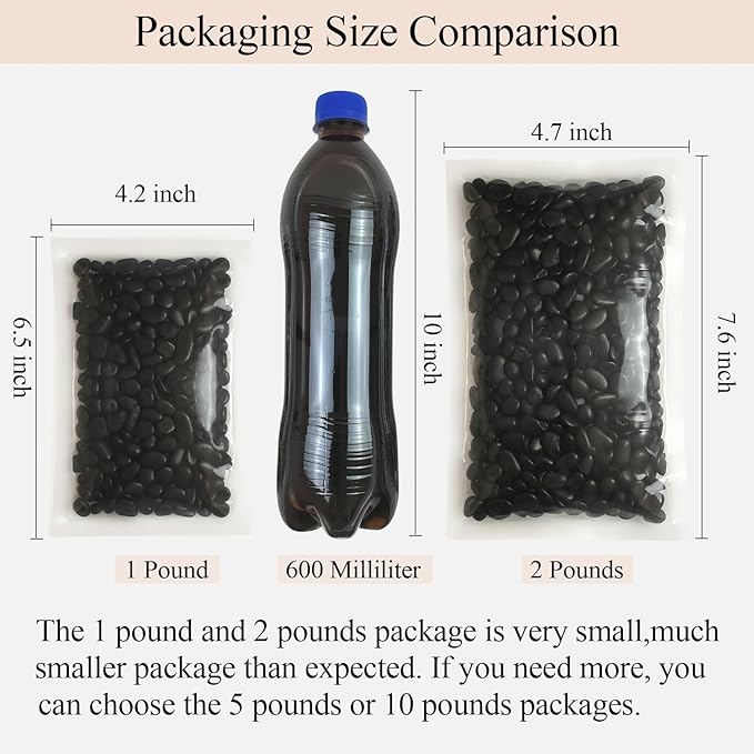 2 lbs Black Pebbles for Indoor Plants, 3/8 inch Decorative Rocks, Black River Rocks for Succulent Potted Plant, Vase, Aquarium, Landscaping and Outdoor Garden Rocks-PawvioPets