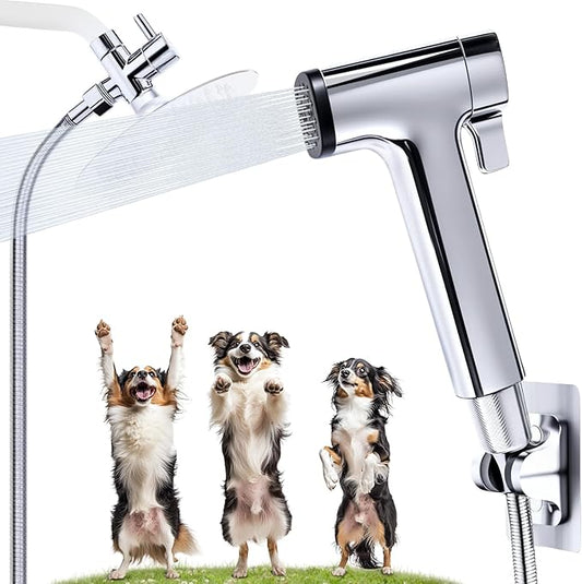Dog Shower Attachment for Pet Bath,Dog Washing Hose Attachment,Dog Wash Sprayer Kit Includes 2-mode Dog Shower Handheld,118 Inches Stainless Steel Hose,G1/2" Metal Shower Diverter (Sprayer Kit)-PawvioPets