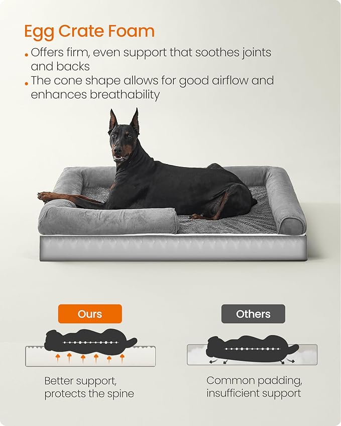 Feandrea Orthopedic Dog Bed, Large Dog Bed Waterproof, Removable Washable Cover Sofa with Non-Slip Bottom, Raised Edges, 48 x 33 x 8 Inches, Light Gray UPGW078G02V1-PawvioPets