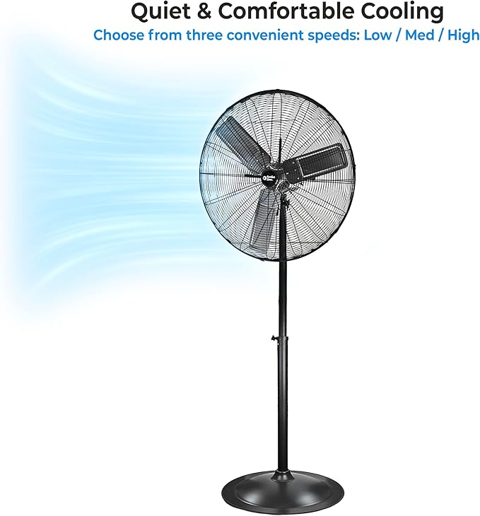 Comfort Zone Industrial Pedestal Fan, 30 inch, 3 Speed, High Velocity, Adjustable Height 56” to 76”, Metal, Meets OSHA Standards, Airflow 36 ft/sec, Ideal for Garage, Workshop or Warehouse, CZHVP30-PawvioPets
