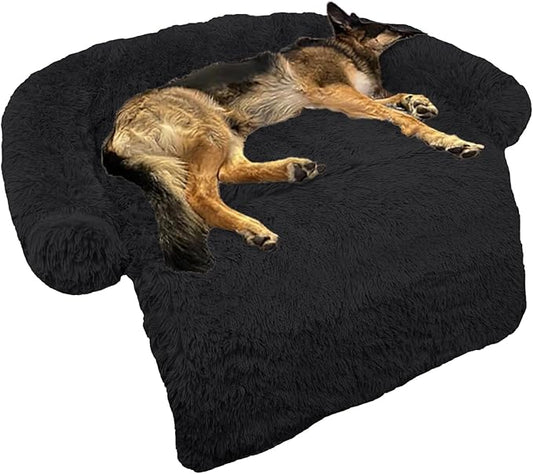 GGIB Calming Dog Bed Fluffy Plush Dog Mat for Furniture Protector with Removable Washable Cover for Large Medium Small Dogs and Cats (Large, Black)-PawvioPets