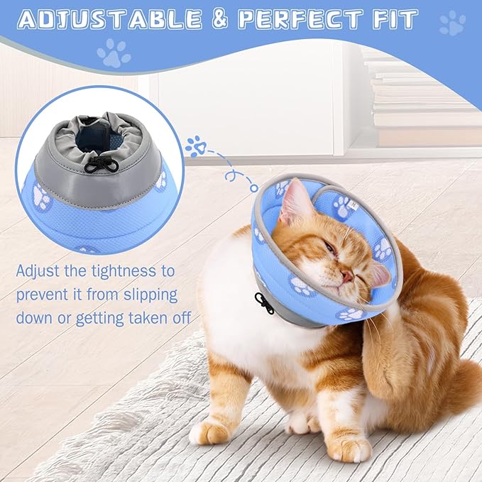 Cat Cone Collar Soft to Stop Licking After Surgery Cat Recovery Collar for Small Large Cats Adjustable Elizabethan Collar-PawvioPets