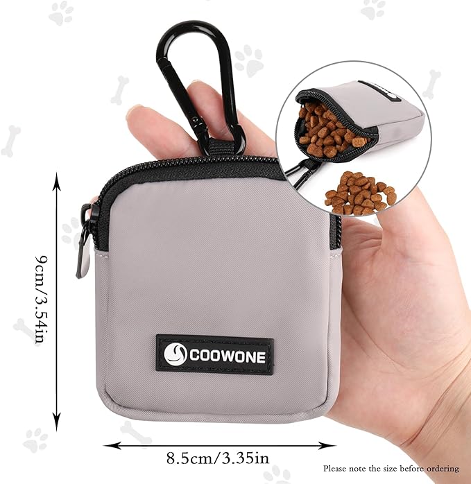 Dog Treat Pouch 2 PCS, Waterproof Small Dog Treat Bag for Leash, Hands Free Dog Walking Bag with Carabiner, Dog Poop Bag Holder for Pet Puppy Travel or Outdoor Use, Zipper Closure to Avoid Spilling-PawvioPets