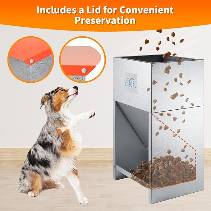 Dog Feeder - Galvanized Metal Pet Food Station for Indoor & Outdoor Use - Automatic Gravity-Fed Dispenser Suitable for Small, Medium, and Large Dog Breeds - Capacity: 25 Pounds of Dry Kibble-PawvioPets