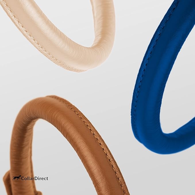 CollarDirect Rolled Leather Dog Collar, Soft Padded Round Puppy Collar, Handmade Genuine Leather Collar Dog Small Large Cat Collars 13 Colors (6-7 Inch, Deep Blue Textured)-PawvioPets
