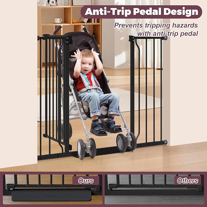 34" Extra Tall Baby Gate for Stairs, Auto Close Stroller Friendly Dog Gate Indoor for Doorways, Pressure Mounted 29"-40" W Baby Gate, Easy Walk Through Gate for Children & Pets, Black-PawvioPets