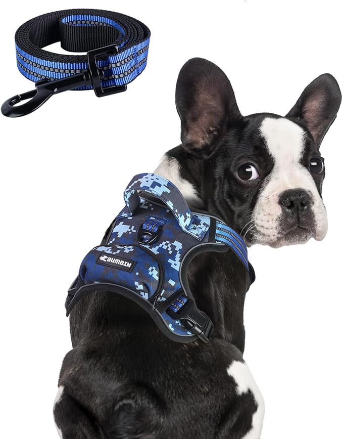 BUMBIN Dog Harness for Large Dogs, No Pull Adjustable No Choke Pet Vest with Dog Leash Fit Smart Reflective Pet Walking Harness for Training Easy Control Soft Handle Blue Camo M-PawvioPets