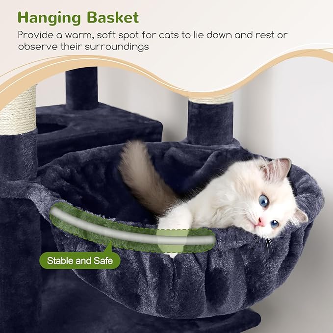 Globlazer Heavy Duty Cat Trees for Large Cats, Sturdy 72in Maine Coon Cat Tree for Large Cats 20 lbs+ Heavy Duty Cat Tower for Adult Biggest Cat with 6 Scratching Posts, Hammock, S72, Smoky Gray-PawvioPets
