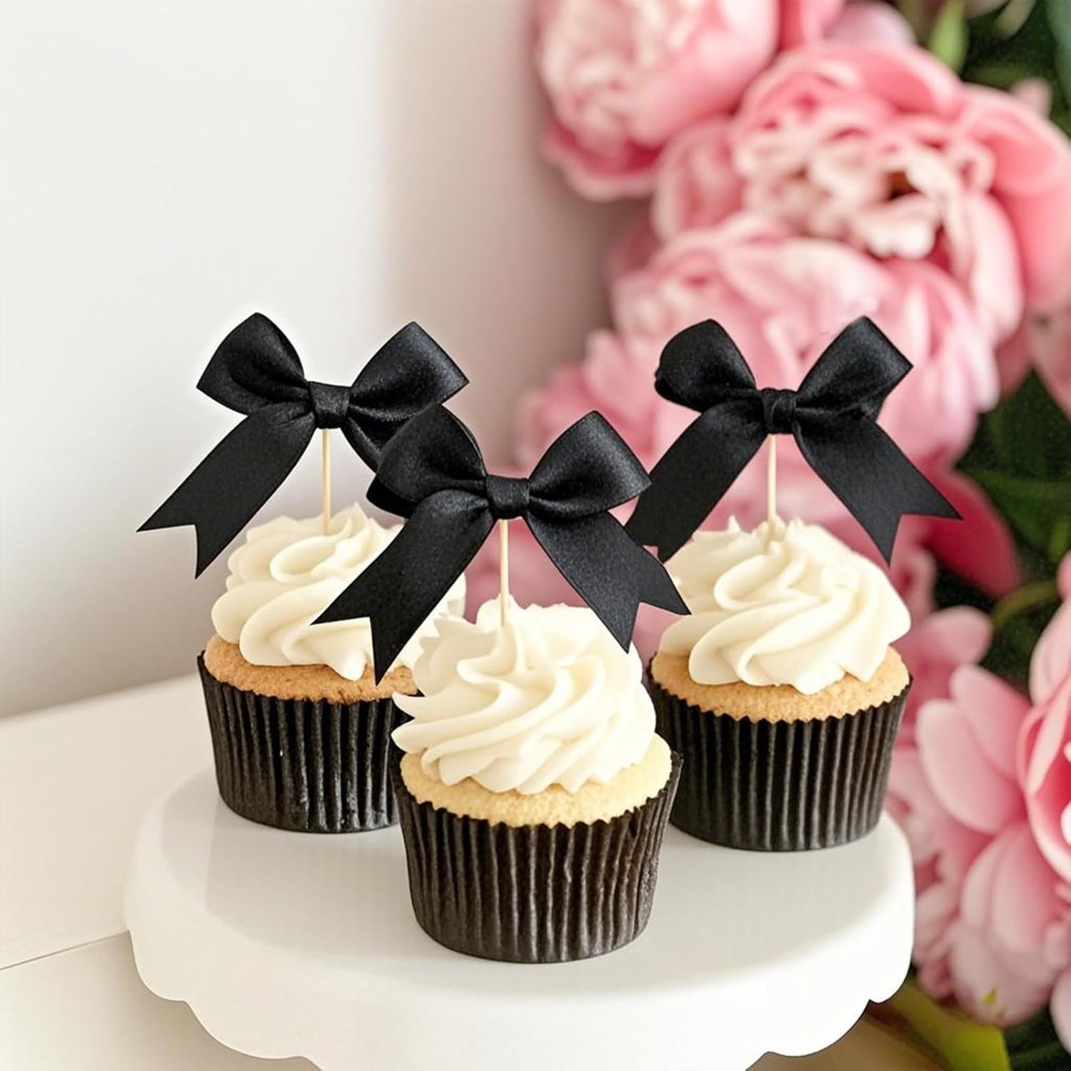 Black Bow Cupcake Toppers,Black Bow Birthday Decoration, Bow Themed Party Decorations Coquette Cake Decoration for Bachelorette Bridal Engagement Birthday Wedding Baby Shower Party Decor