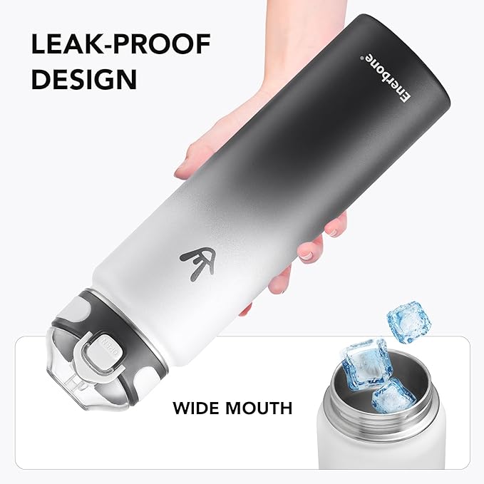 Enerbone 32 oz Insulated Water Bottle, Stainless Steel Bottle with Carrying Strap, Double-Wall Vacuum Insulation Design, Leakproof Sports Bottle with Straw, Keep Drinks Cold or Hot for Hours-PawvioPets