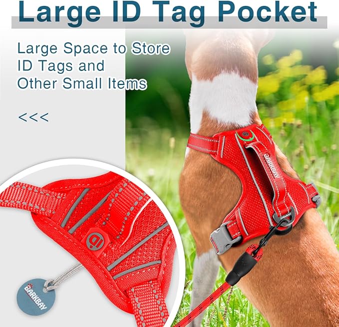 BARKBAY Dog Harness No Pull with ID Tag Pocket - Heavy Duty, Reflective, Easy Control for Large Dogs(Red,M)-PawvioPets