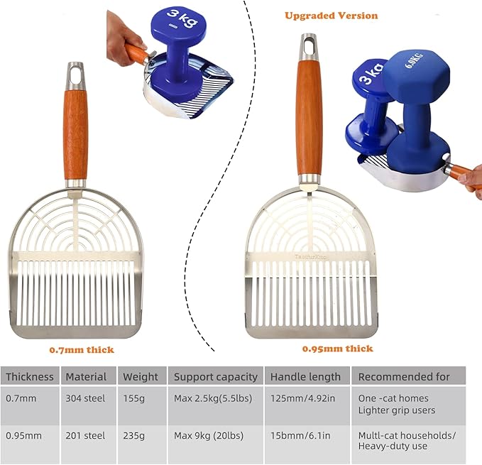 Extra-Thick Stainless Steel Cat Litter Scoop Heavy Duty Metal Litter Scooper with Holder Easy Remove Stuck Litter-PawvioPets