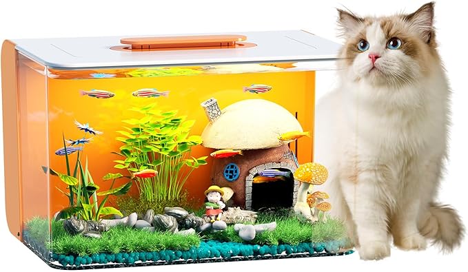 2.5 Gallon Fish Tank Small Aquarium Starter Kit with Hidden Filtration, 3 Color Light, Self Cleaning Nano Tank for Betta, Shrimp, Guppy, Angelfish-PawvioPets